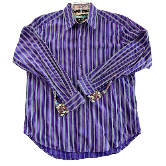 Robert Graham Purple Striped Cotton Long Sleeve Whimsical Button Down XL LSU - Picture 3 of 9